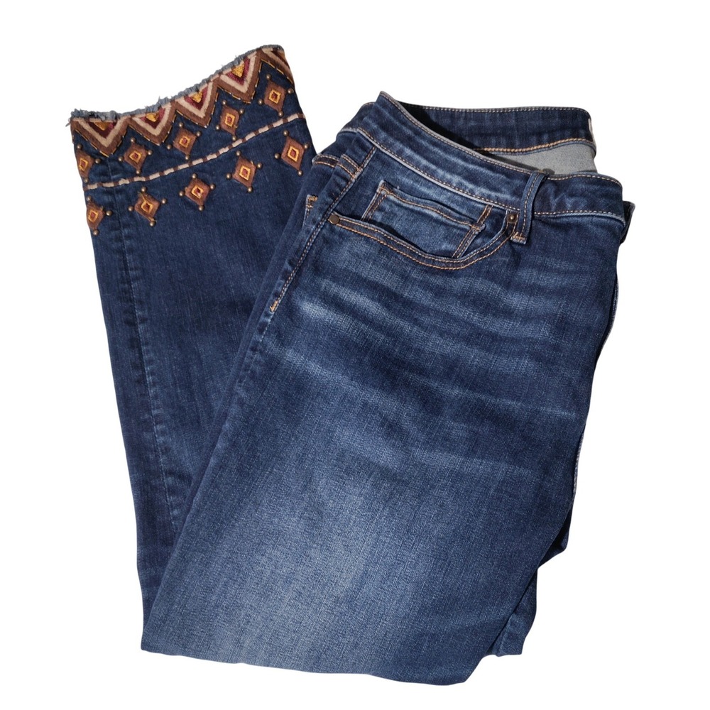 Driftwood Colette Embroidered Straight Leg Jeans Blue W33 L26 (31"x24.5" Actual)